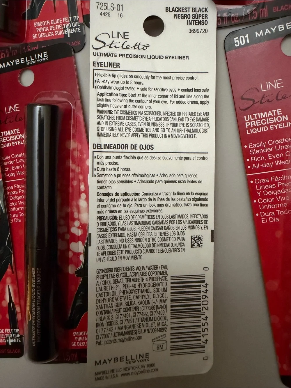 (10) Maybelline Line Stiletto Liquid Eyeliner #501 Blackest Black-Carded New